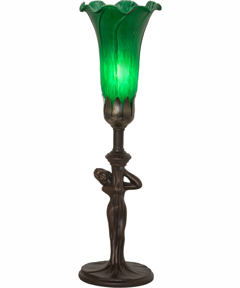 15" High Green Tiffany Pond Lily Nouveau Lady Accent Lamp - Image 2