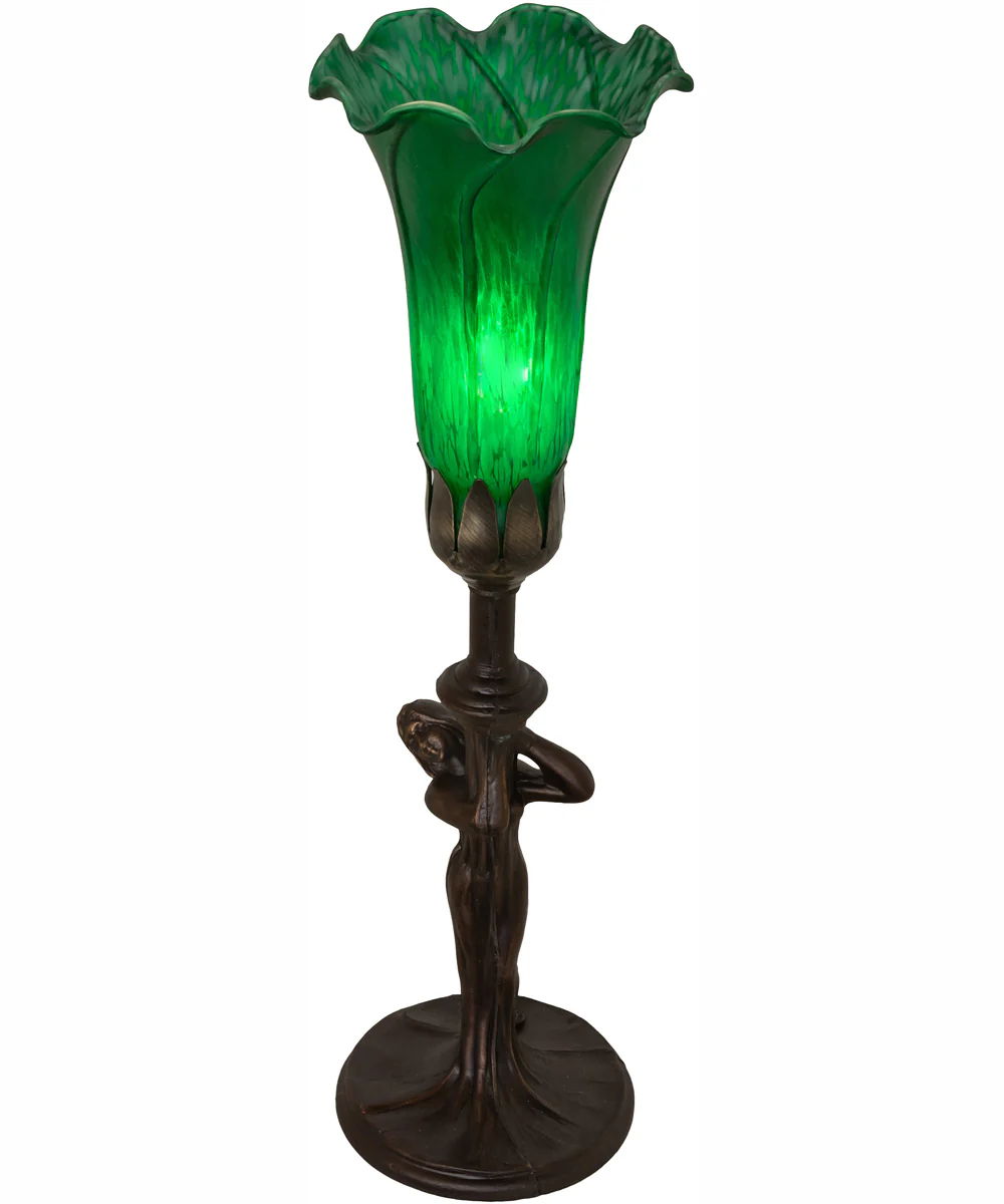 15" High Green Tiffany Pond Lily Nouveau Lady Accent Lamp - Image 4
