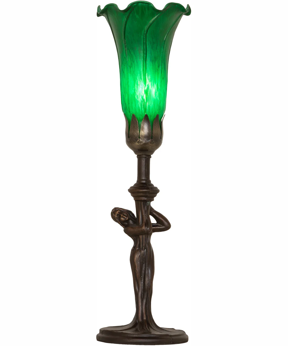 15" High Green Tiffany Pond Lily Nouveau Lady Accent Lamp - Image 5