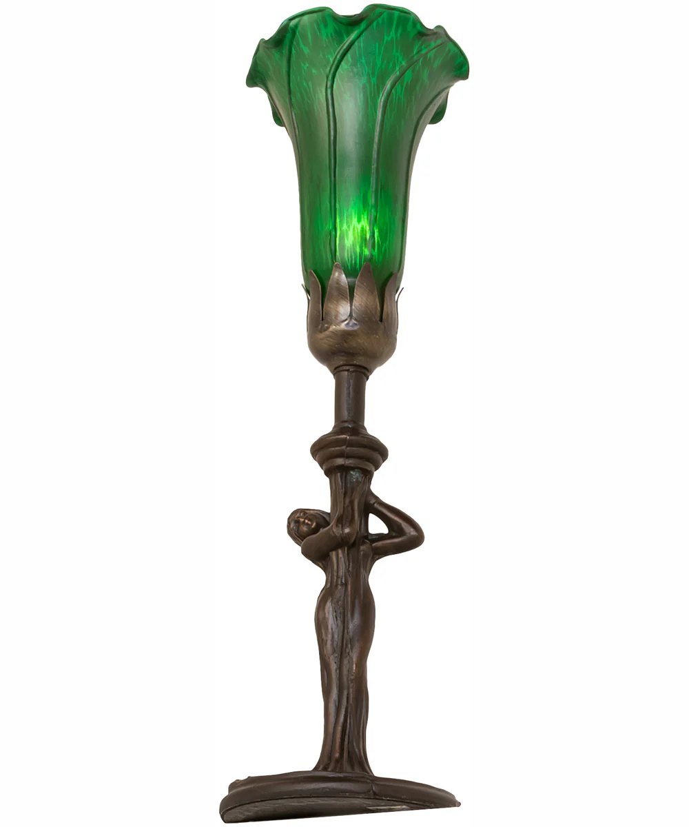 15" High Green Tiffany Pond Lily Nouveau Lady Accent Lamp - Image 6