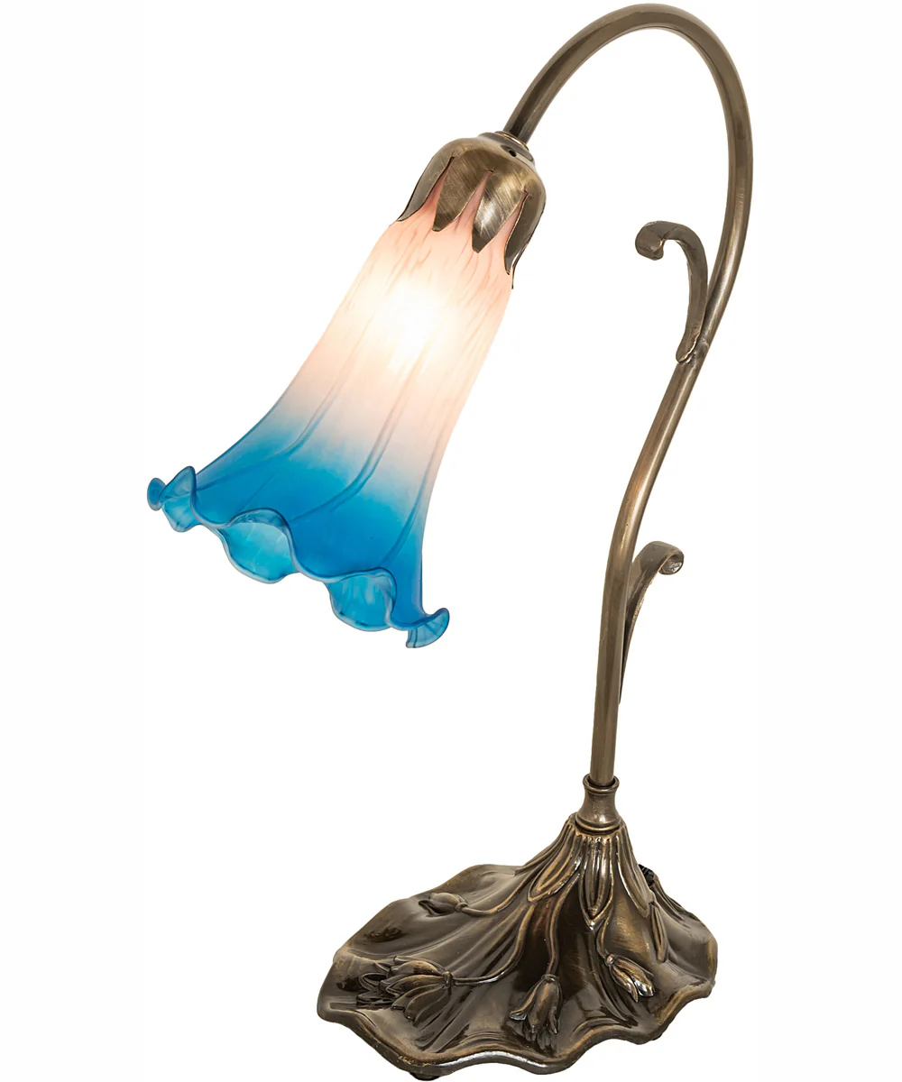 15" High Pink/Blue Tiffany Pond Lily Accent Lamp - Image 2