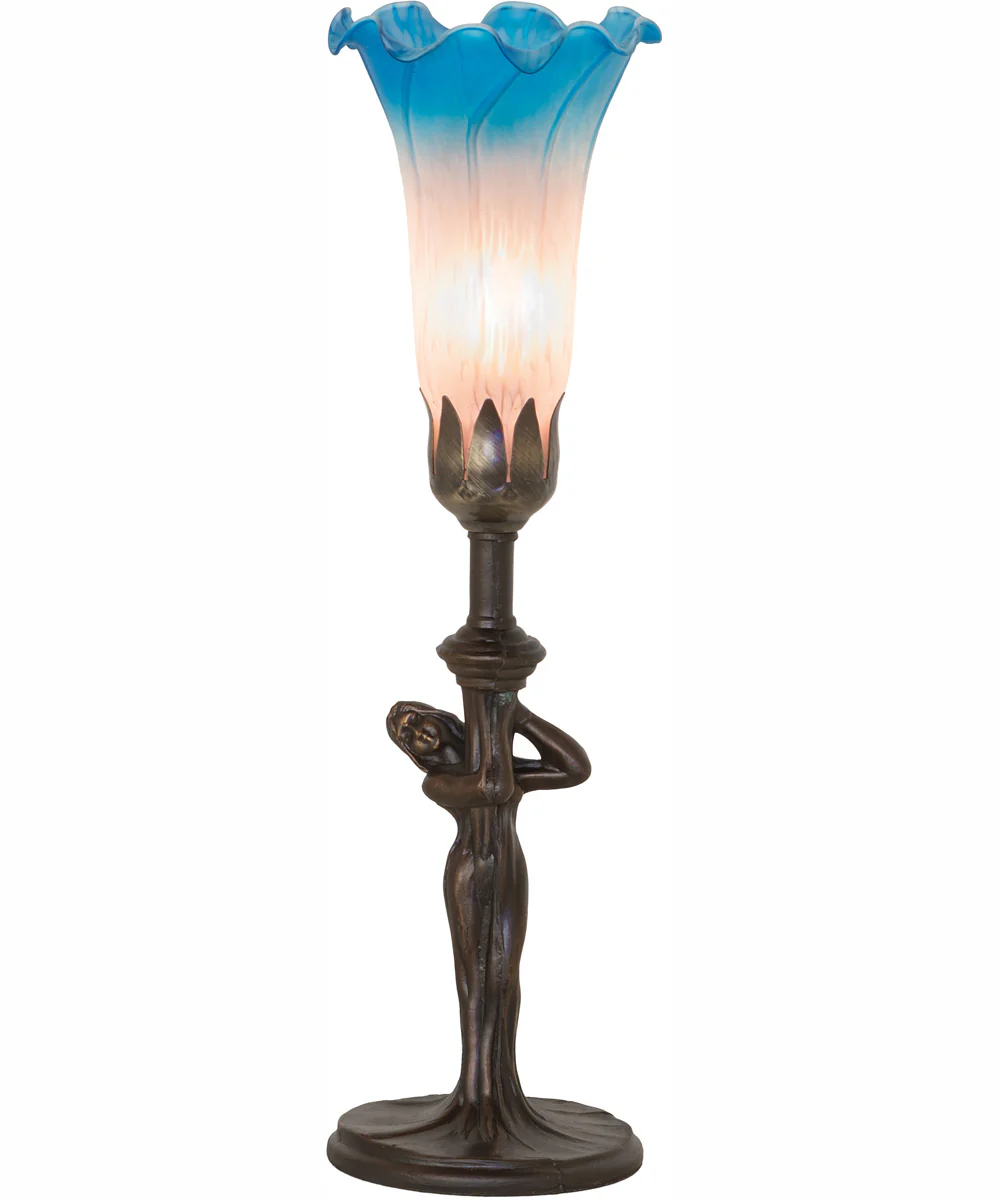 15" High Pink/Blue Tiffany Pond Lily Nouveau Lady Accent Lamp - Image 2