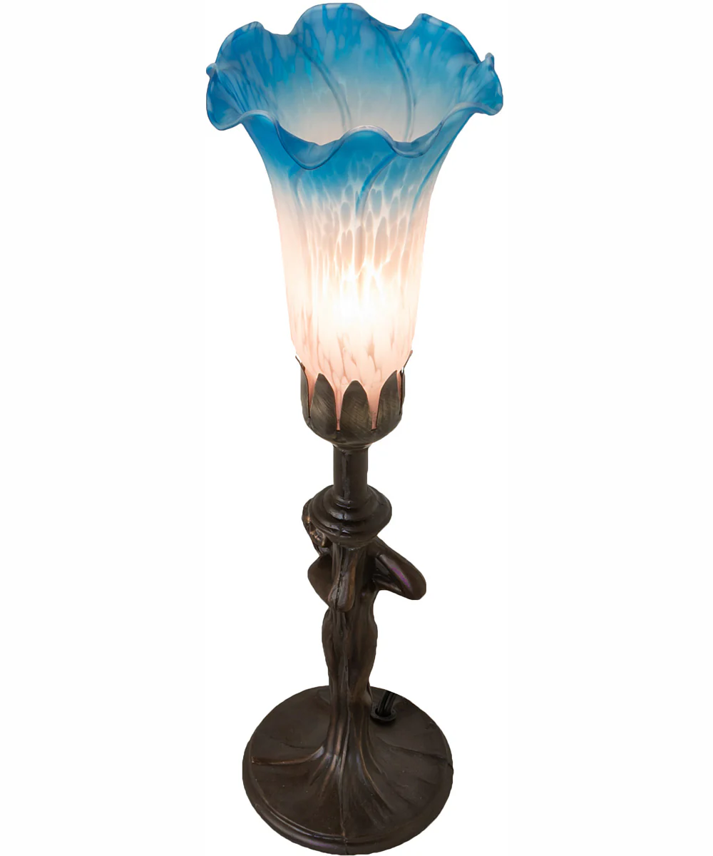 15" High Pink/Blue Tiffany Pond Lily Nouveau Lady Accent Lamp - Image 4