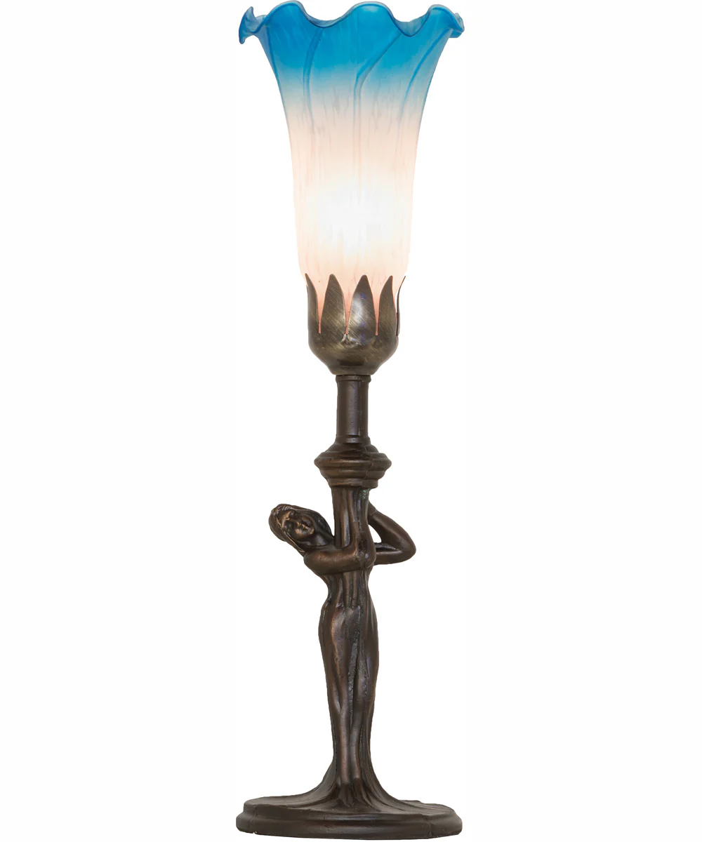 15" High Pink/Blue Tiffany Pond Lily Nouveau Lady Accent Lamp - Image 5