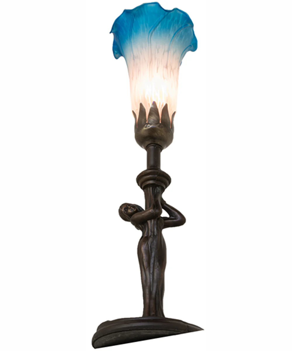 15" High Pink/Blue Tiffany Pond Lily Nouveau Lady Accent Lamp - Image 6