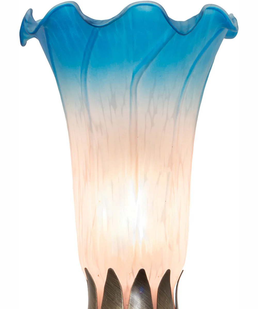 15" High Pink/Blue Tiffany Pond Lily Nouveau Lady Accent Lamp - Image 7