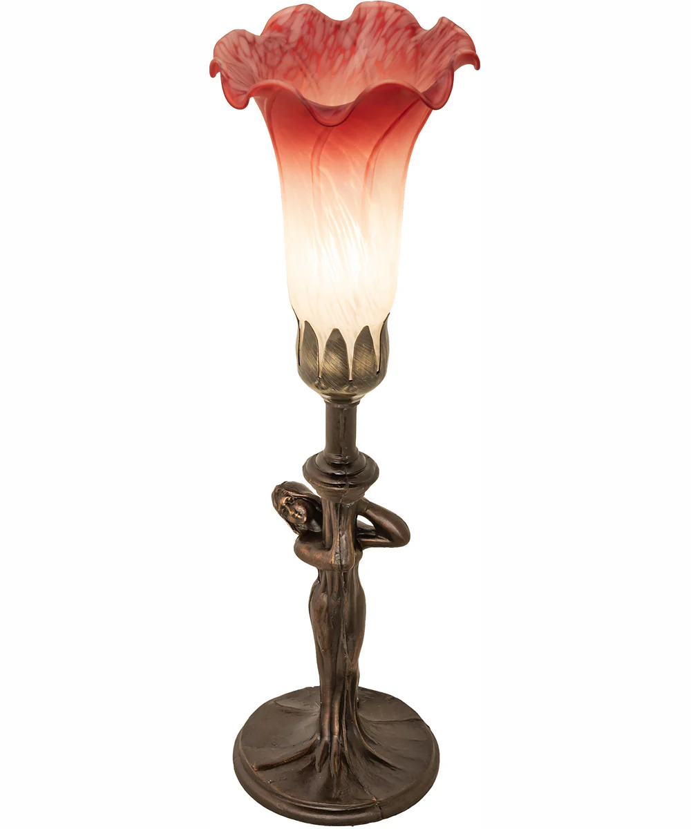 15" High Pink/White Tiffany Pond Lily Nouveau Lady Mini Lamp - Image 2
