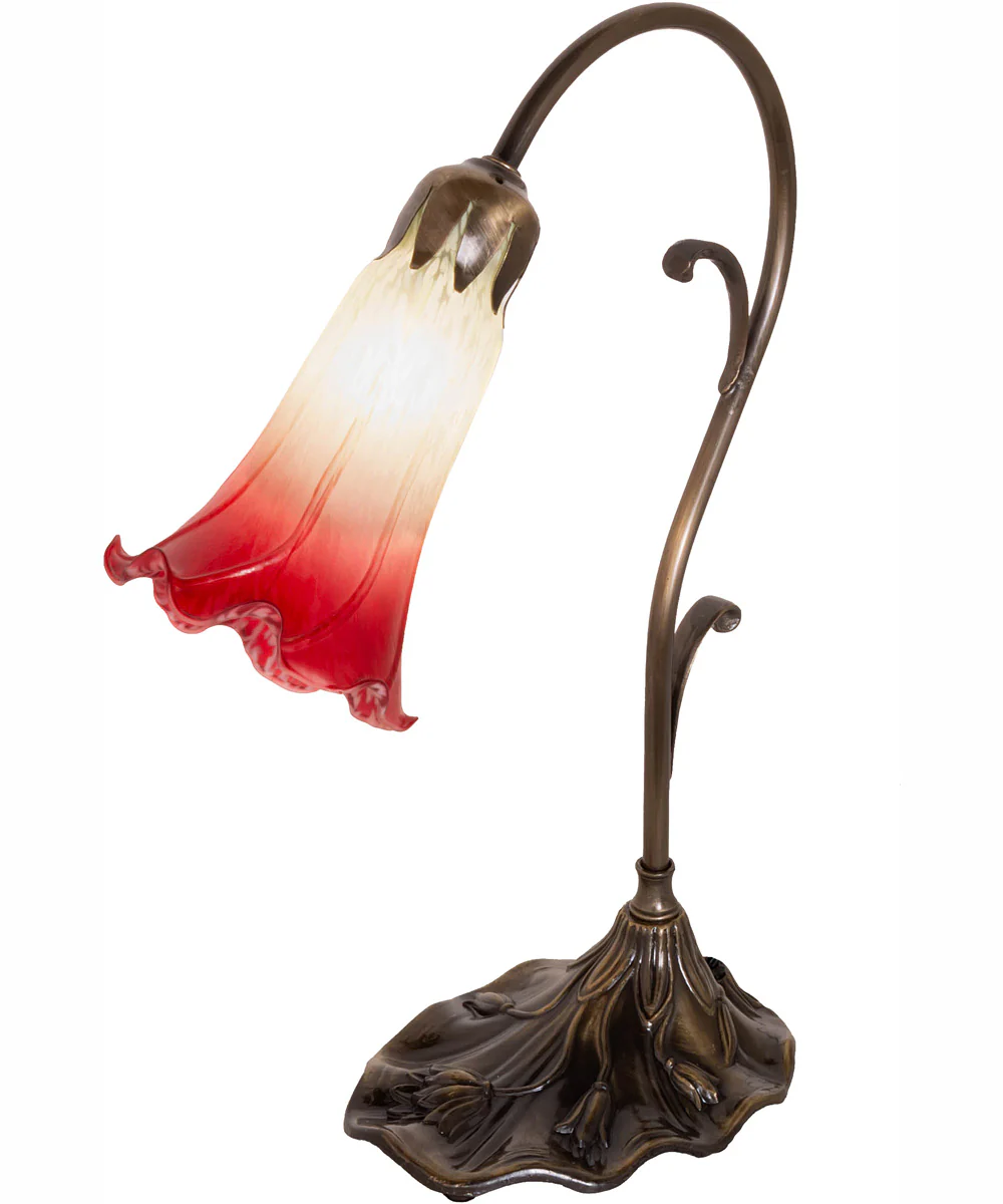 15" High Seafoam/Cranberry Tiffany Pond Lily Accent Lamp - Image 2