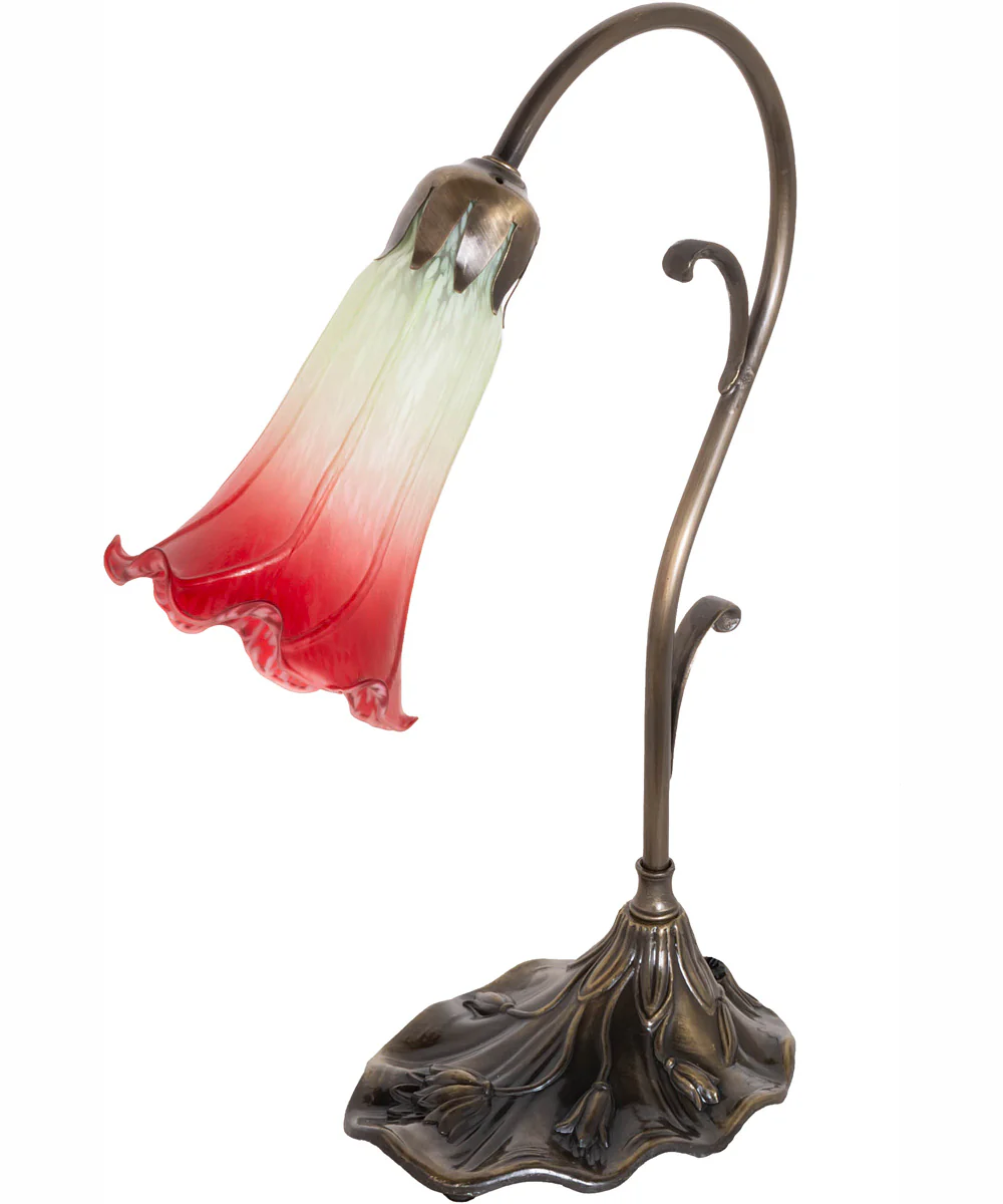 15" High Seafoam/Cranberry Tiffany Pond Lily Accent Lamp - Image 3