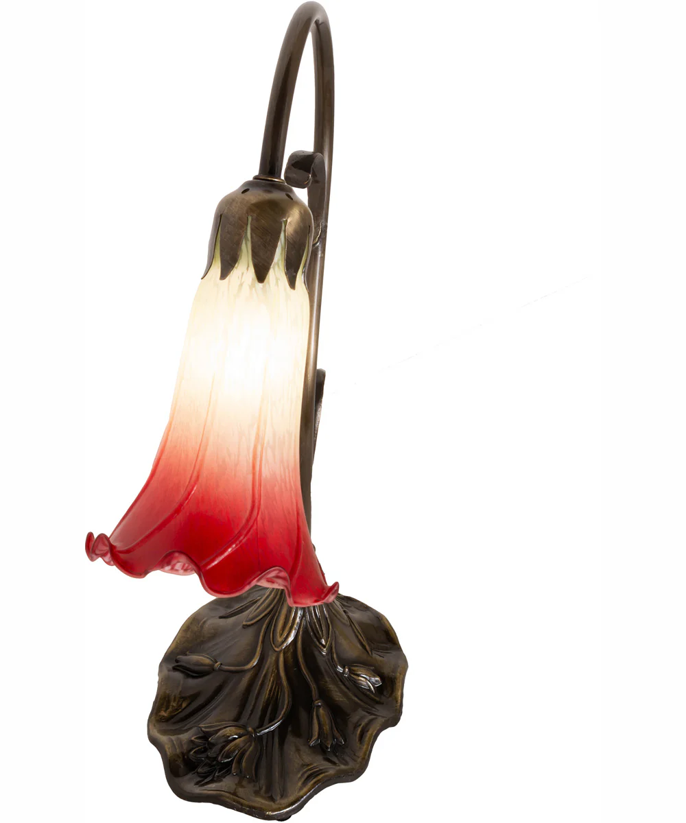 15" High Seafoam/Cranberry Tiffany Pond Lily Accent Lamp - Image 4