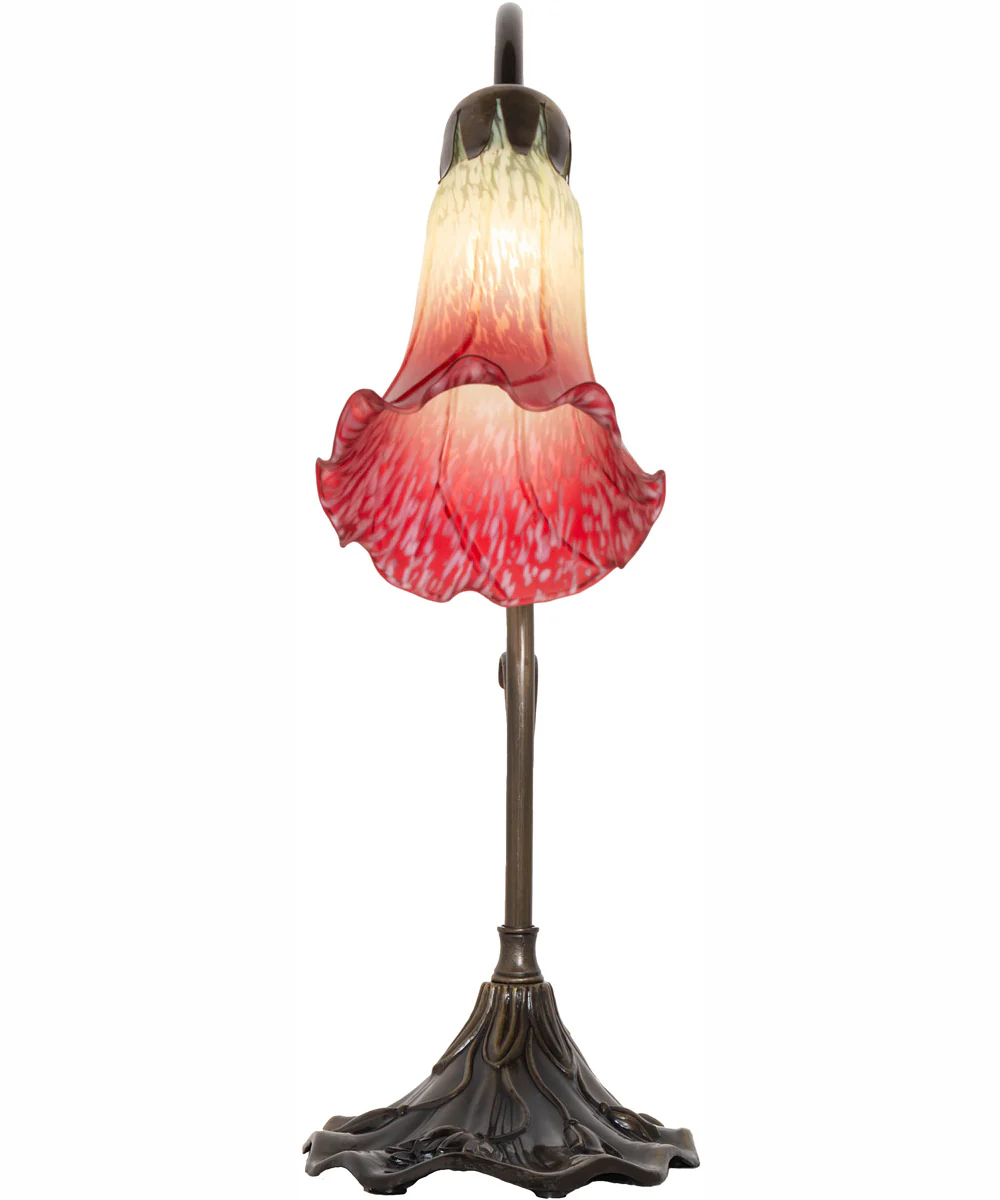 15" High Seafoam/Cranberry Tiffany Pond Lily Accent Lamp - Image 5