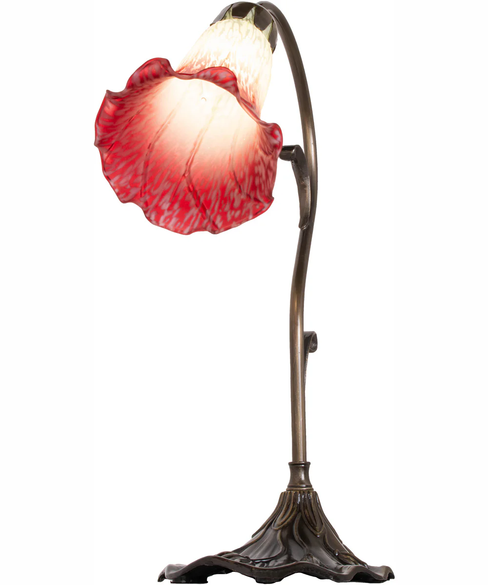 15" High Seafoam/Cranberry Tiffany Pond Lily Accent Lamp - Image 6