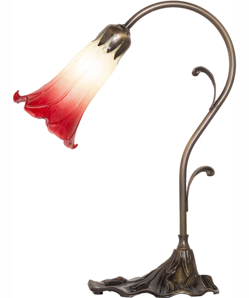 15" High Seafoam/Cranberry Tiffany Pond Lily Accent Lamp - Image 7