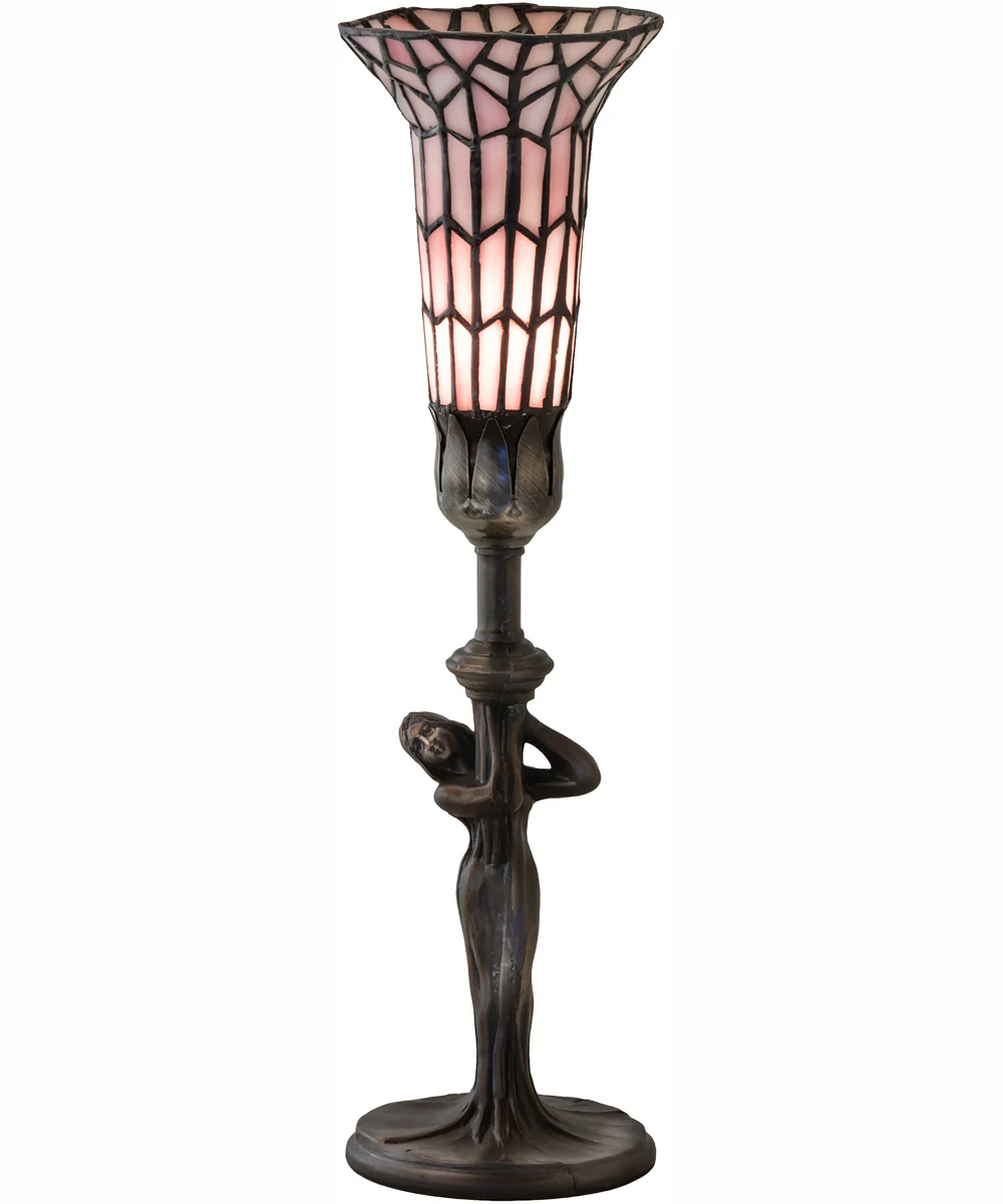 15" High Stained Glass Pond Lily Nouveau Lady Accent Lamp - Image 2