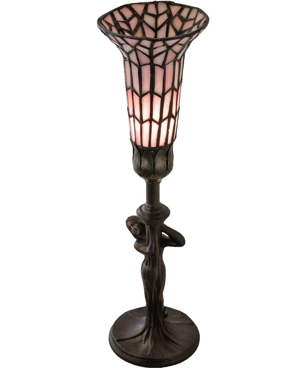 15" High Stained Glass Pond Lily Nouveau Lady Accent Lamp - Image 4