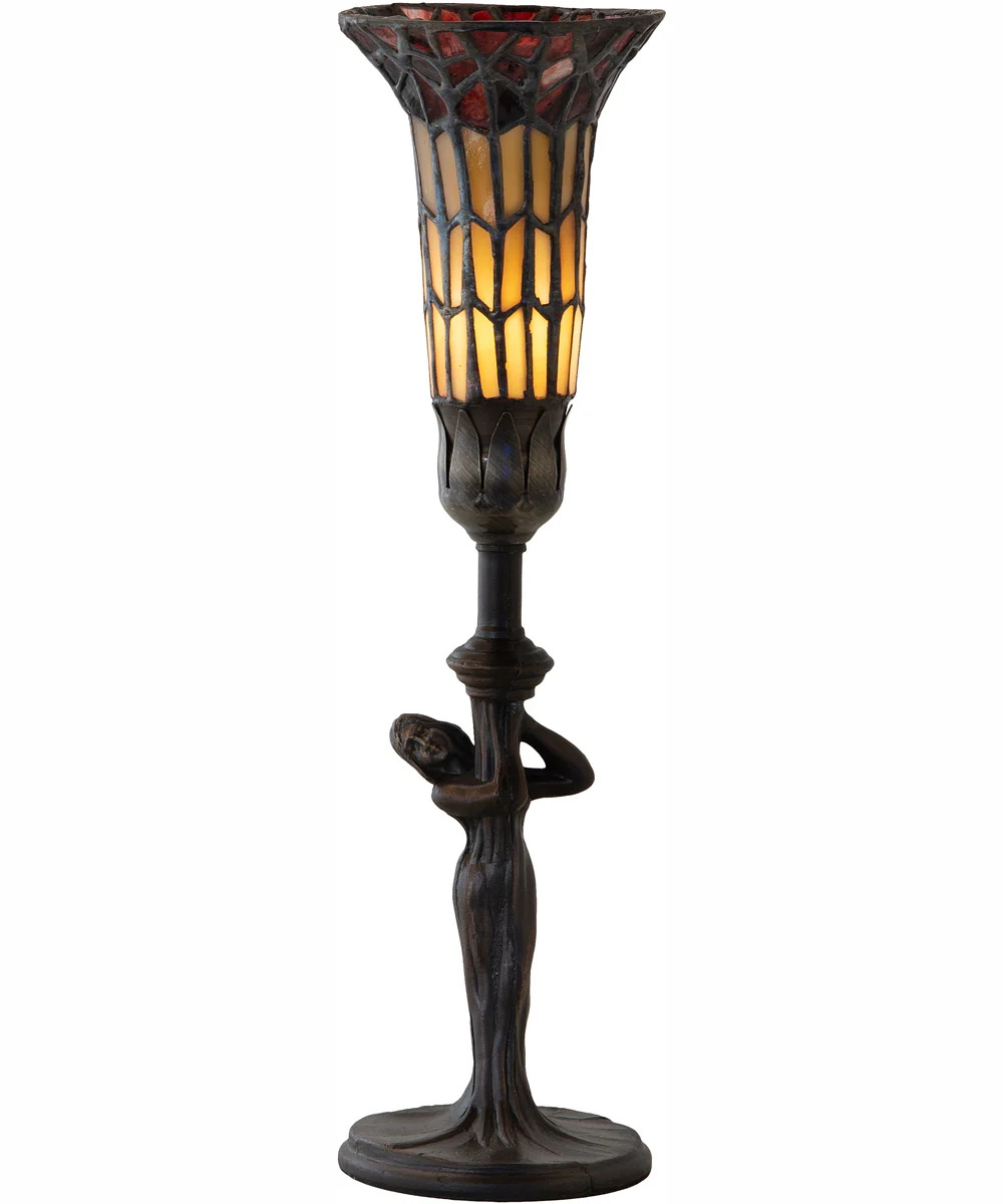 15" High Stained Glass Pond Lily Nouveau Lady Accent Lamp