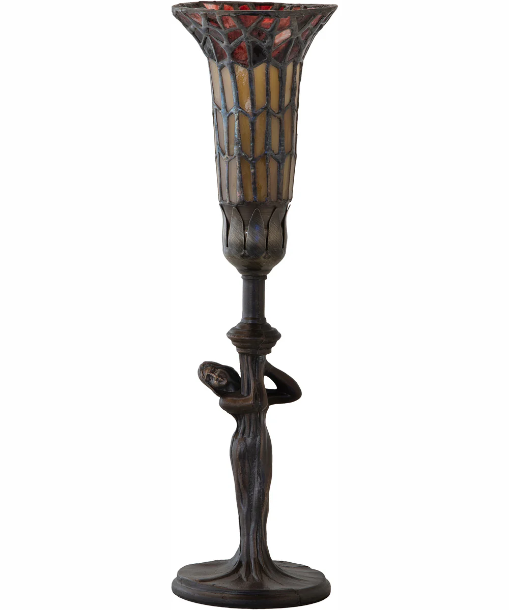 15" High Stained Glass Pond Lily Nouveau Lady Accent Lamp - Image 3