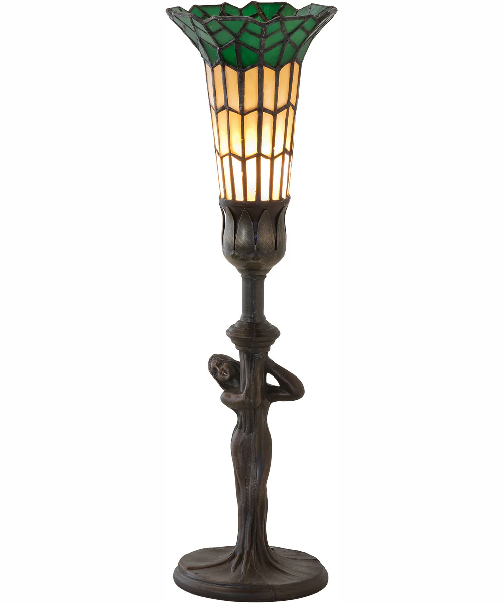 15" High Stained Glass Pond Lily Nouveau Lady Accent Lamp