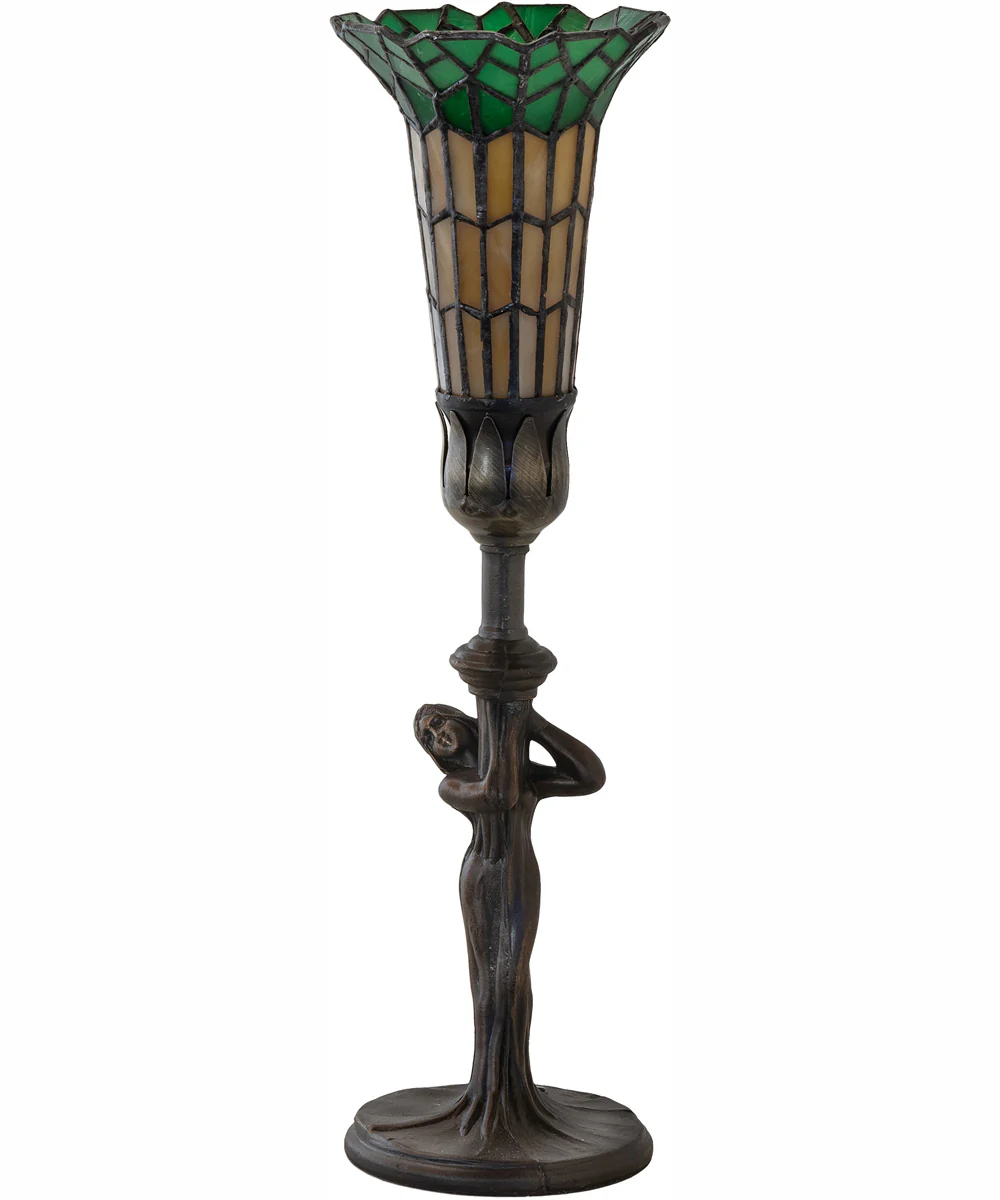15" High Stained Glass Pond Lily Nouveau Lady Accent Lamp - Image 3