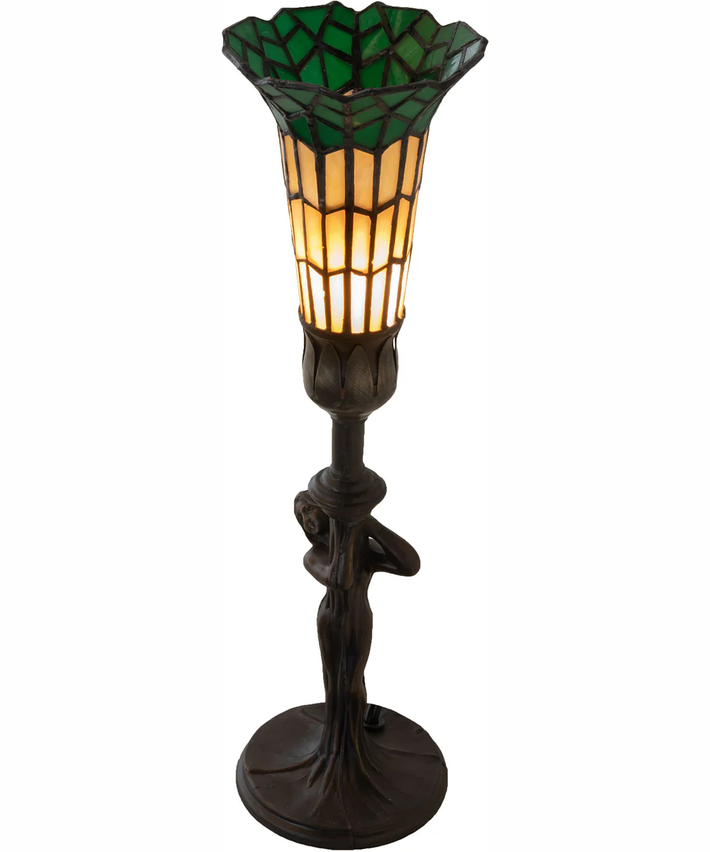 15" High Stained Glass Pond Lily Nouveau Lady Accent Lamp - Image 4