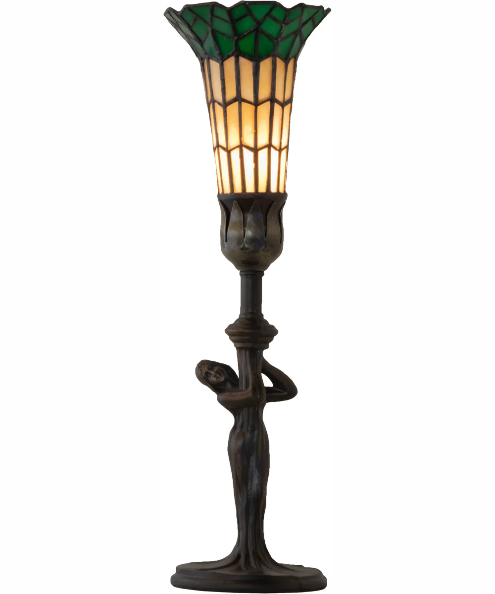 15" High Stained Glass Pond Lily Nouveau Lady Accent Lamp - Image 5