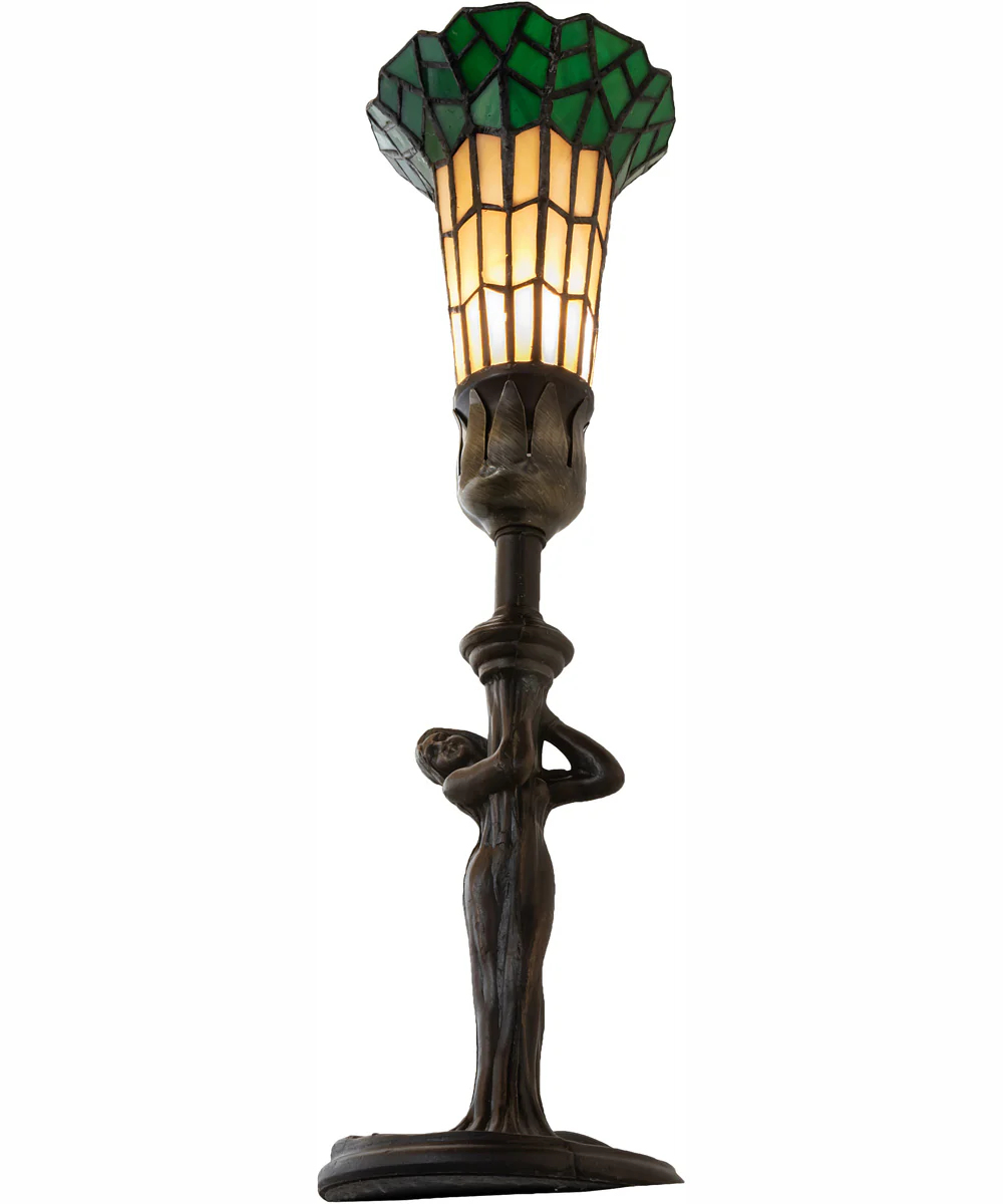 15" High Stained Glass Pond Lily Nouveau Lady Accent Lamp - Image 6