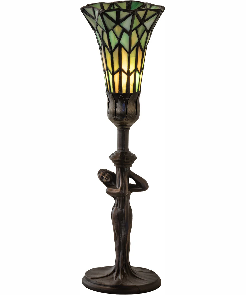15" High Stained Glass Pond Lily Nouveau Lady Accent Lamp - Image 2