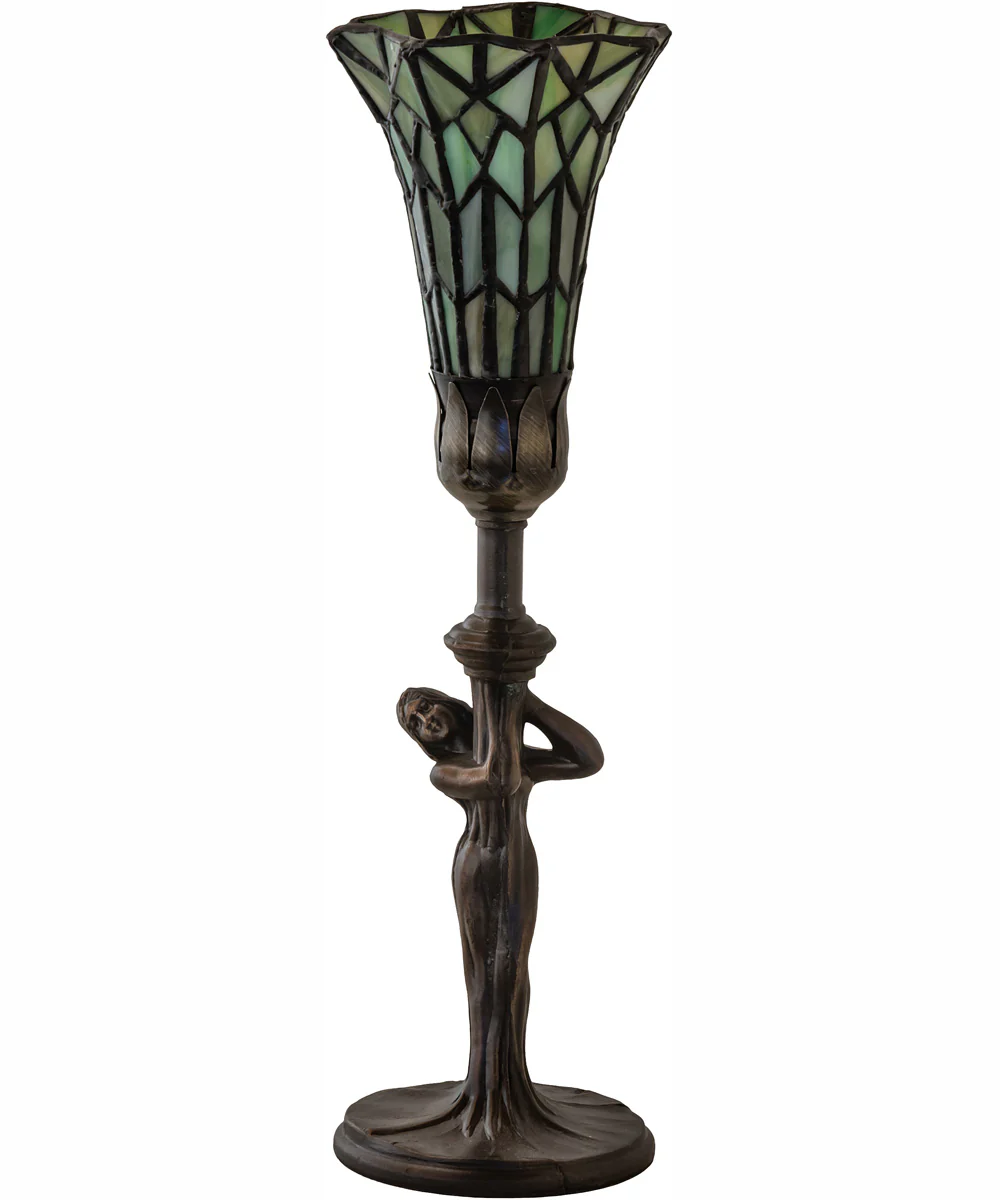 15" High Stained Glass Pond Lily Nouveau Lady Accent Lamp - Image 3