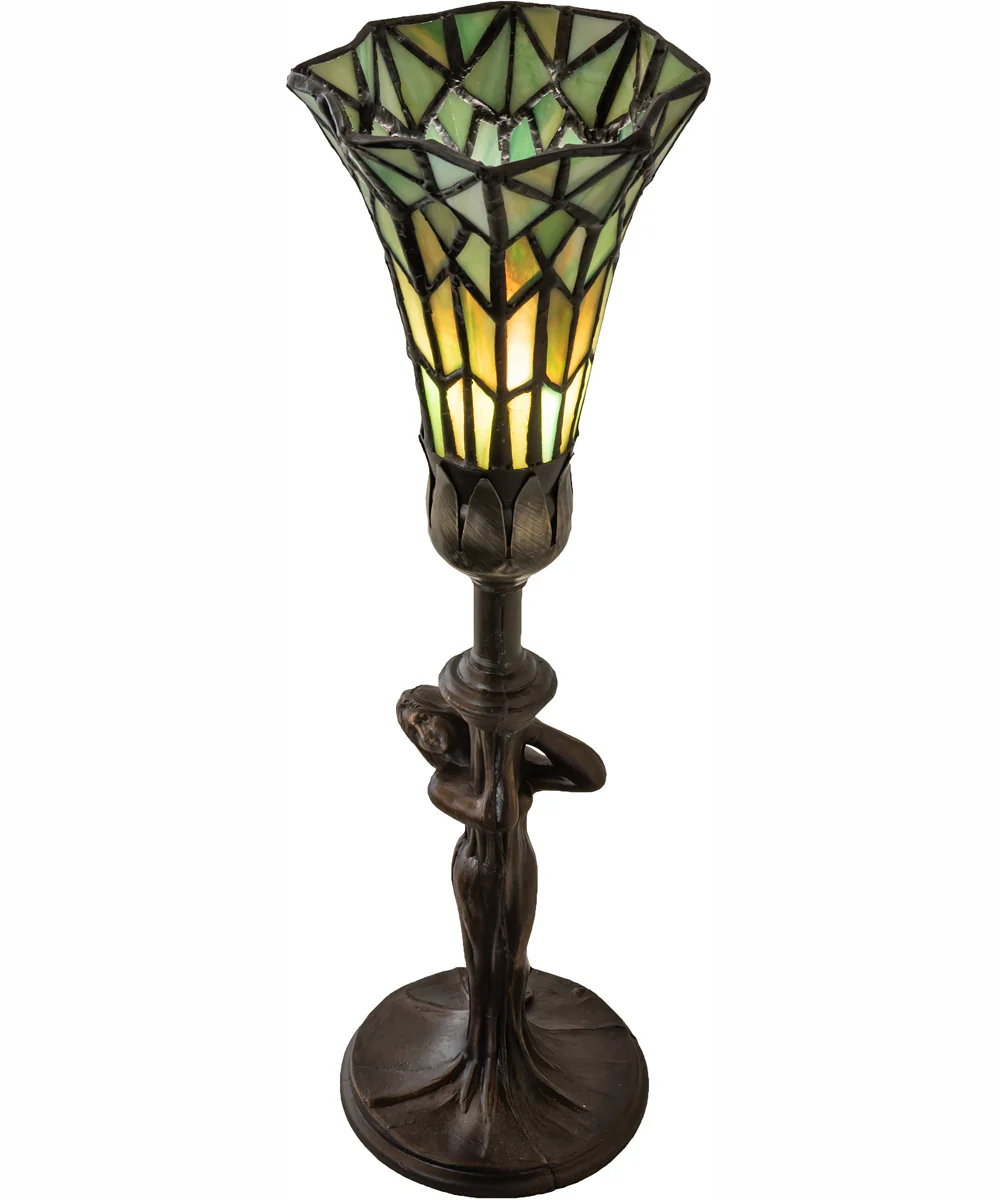 15" High Stained Glass Pond Lily Nouveau Lady Accent Lamp - Image 4