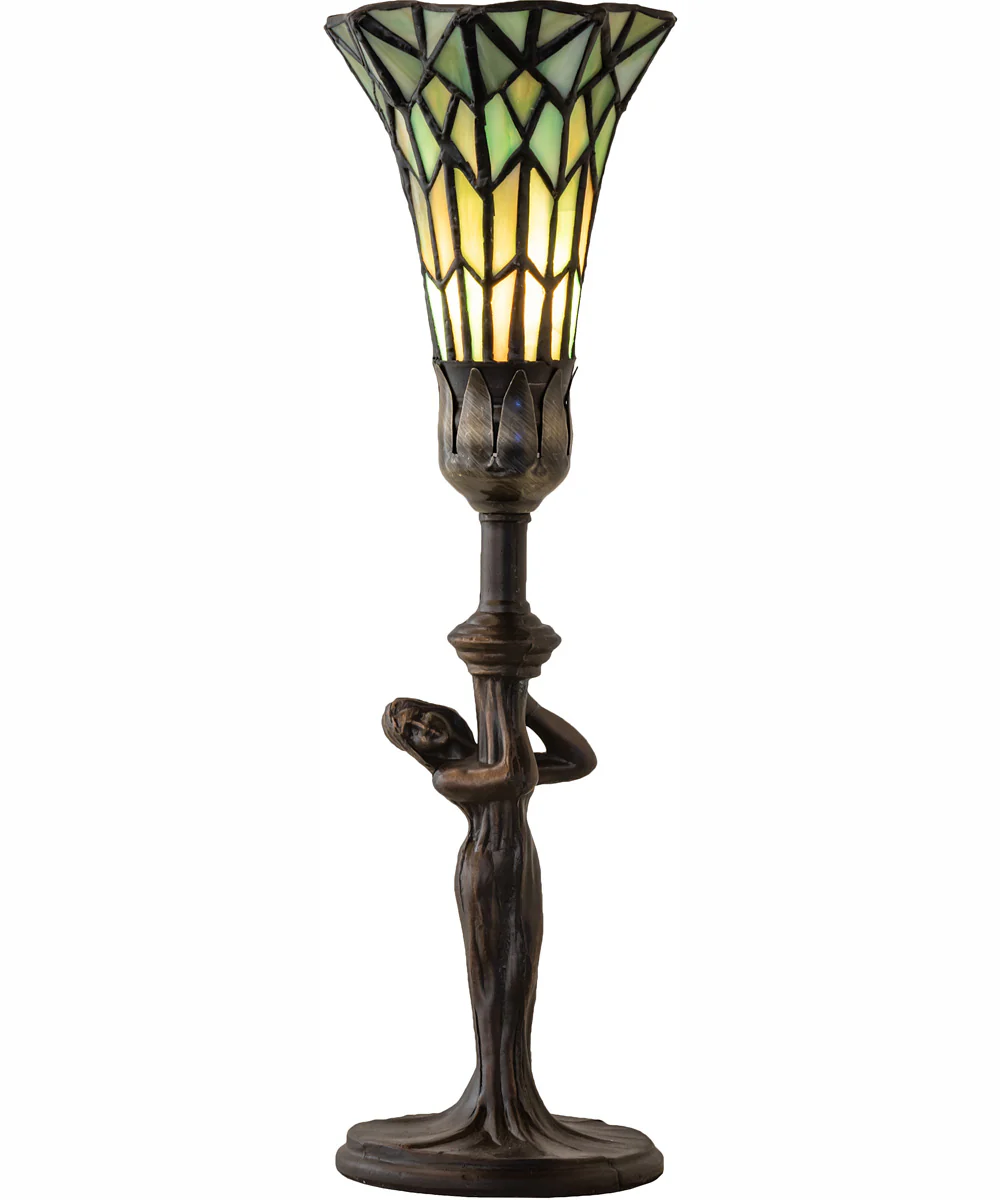 15" High Stained Glass Pond Lily Nouveau Lady Accent Lamp - Image 5