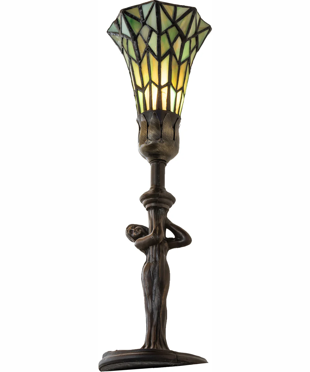 15" High Stained Glass Pond Lily Nouveau Lady Accent Lamp - Image 6