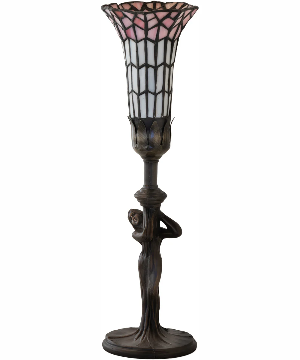 15" High Stained Glass Pond Lily Nouveau Lady Accent Lamp - Image 3