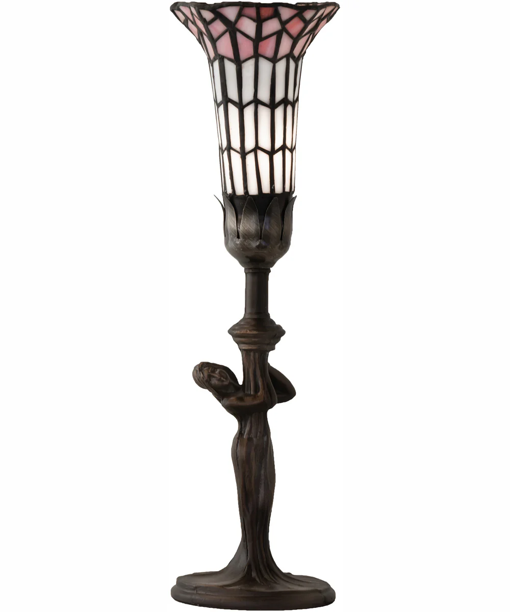 15" High Stained Glass Pond Lily Nouveau Lady Accent Lamp - Image 5