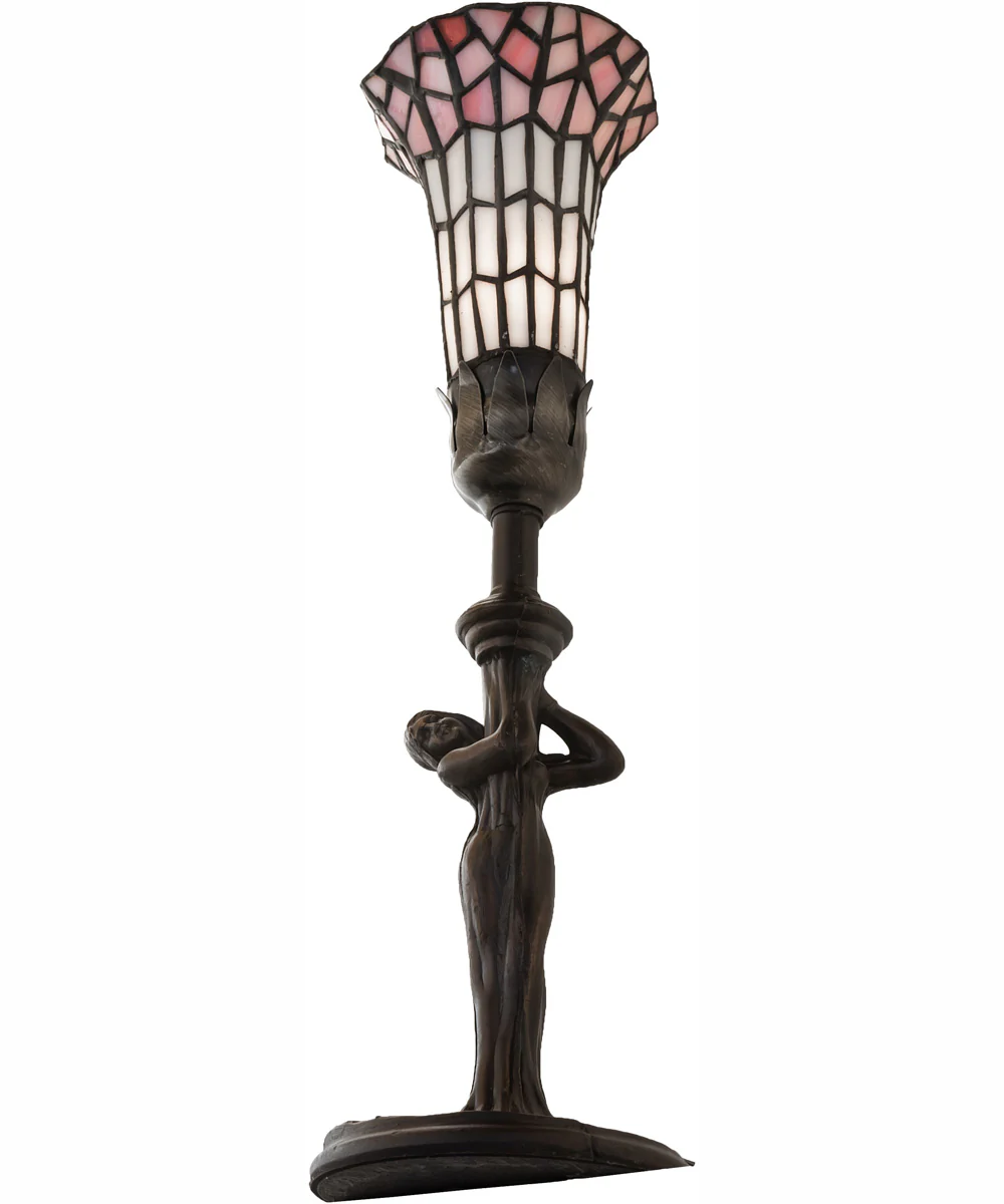 15" High Stained Glass Pond Lily Nouveau Lady Accent Lamp - Image 6