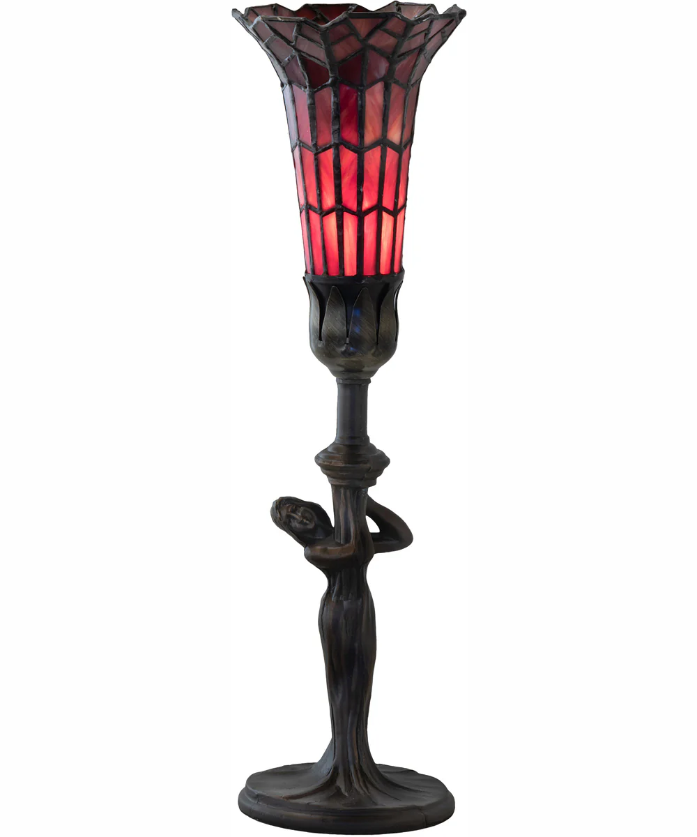 15" High Stained Glass Pond Lily Nouveau Lady Accent Lamp - Image 2