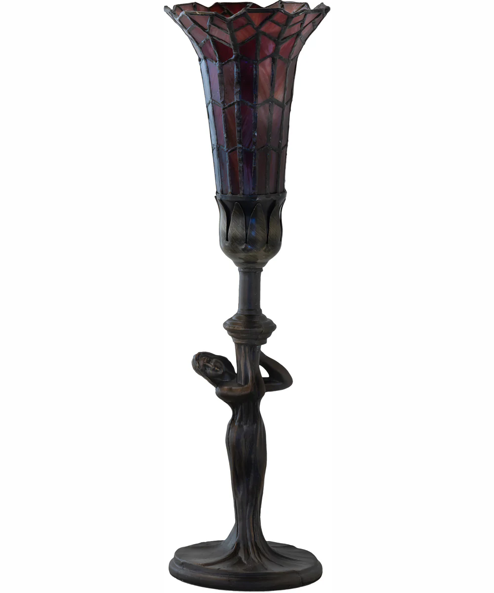 15" High Stained Glass Pond Lily Nouveau Lady Accent Lamp - Image 3