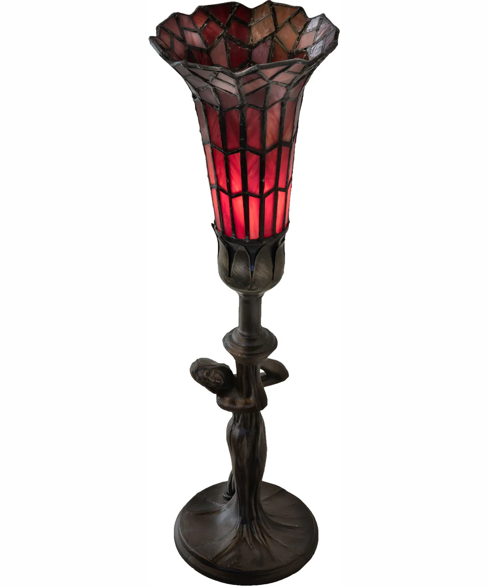 15" High Stained Glass Pond Lily Nouveau Lady Accent Lamp - Image 4