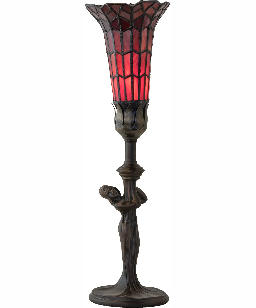 15" High Stained Glass Pond Lily Nouveau Lady Accent Lamp - Image 5