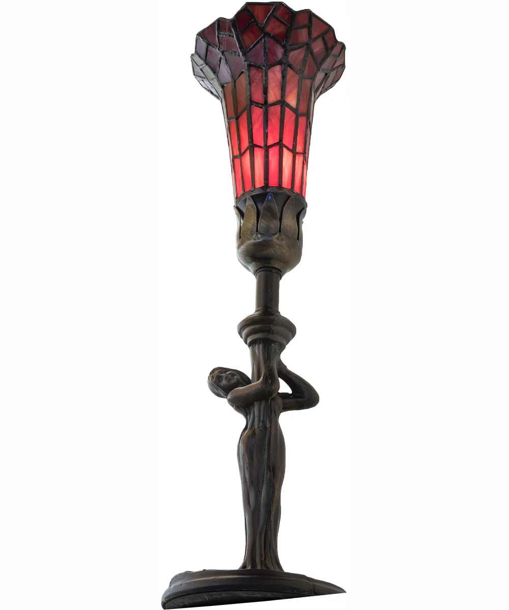 15" High Stained Glass Pond Lily Nouveau Lady Accent Lamp - Image 6