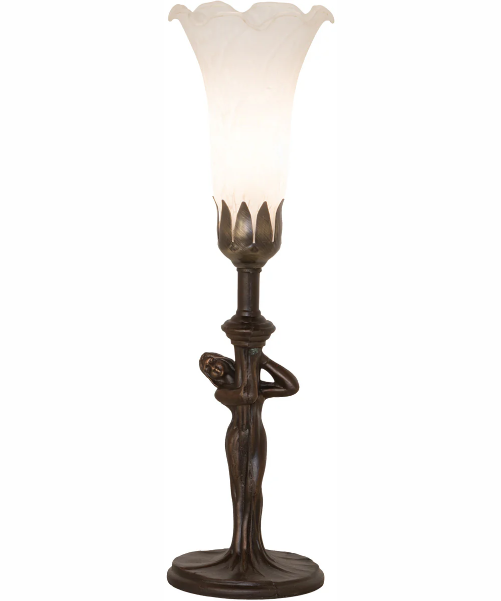 15" High White Tiffany Pond Lily Nouveau Lady Accent Lamp - Image 2