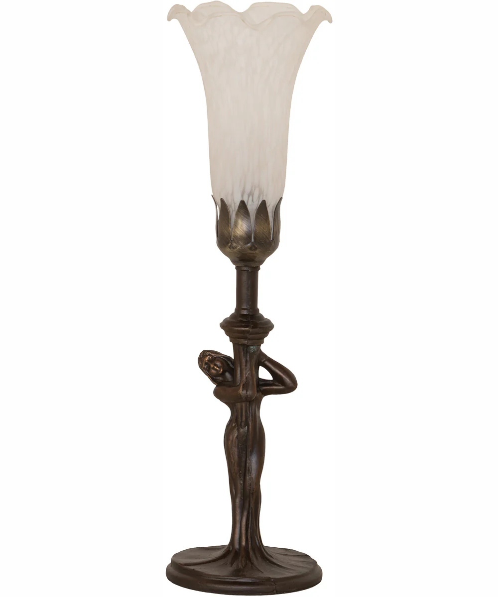 15" High White Tiffany Pond Lily Nouveau Lady Accent Lamp - Image 3