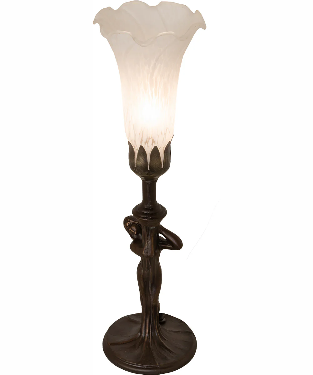 15" High White Tiffany Pond Lily Nouveau Lady Accent Lamp - Image 4