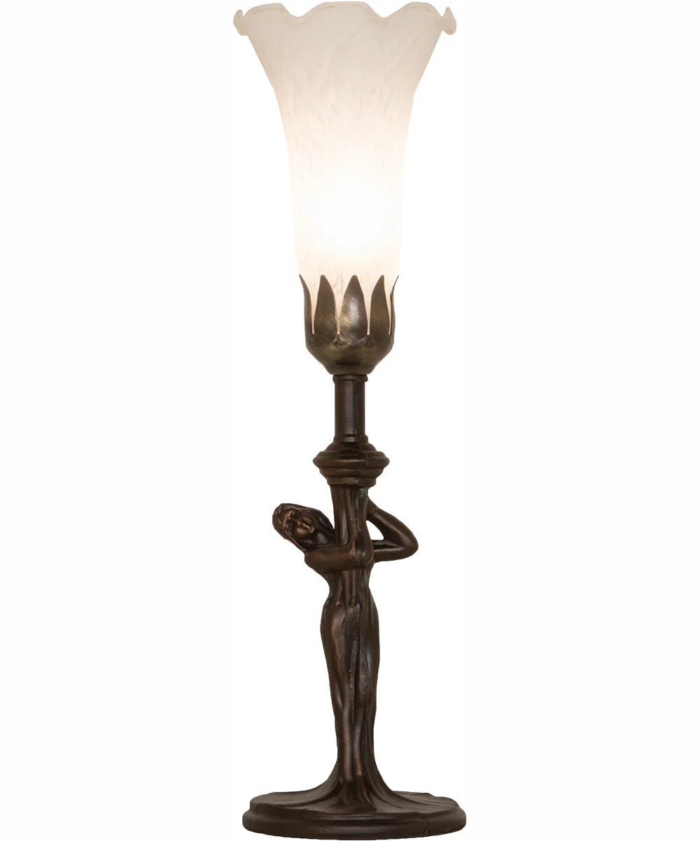 15" High White Tiffany Pond Lily Nouveau Lady Accent Lamp - Image 5