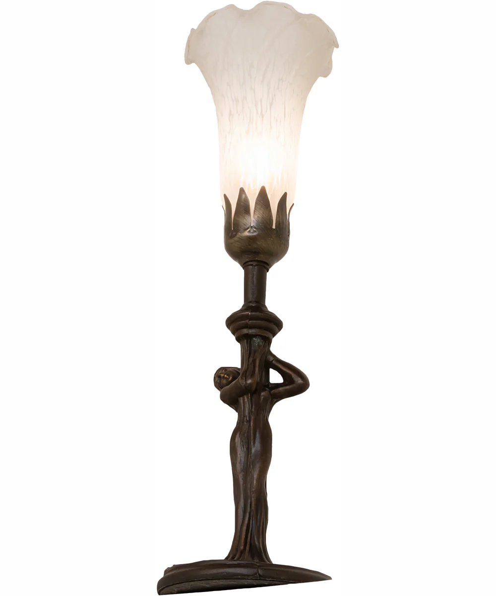 15" High White Tiffany Pond Lily Nouveau Lady Accent Lamp - Image 6