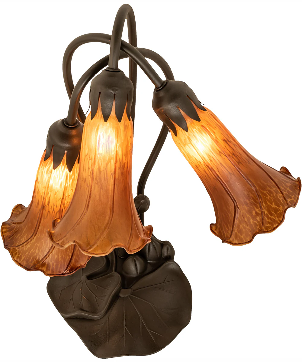 16" High Amber Tiffany Pond Lily 3 Light Accent Lamp - Image 4