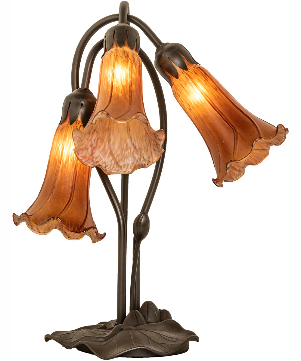 16" High Amber Tiffany Pond Lily 3 Light Accent Lamp - Image 5