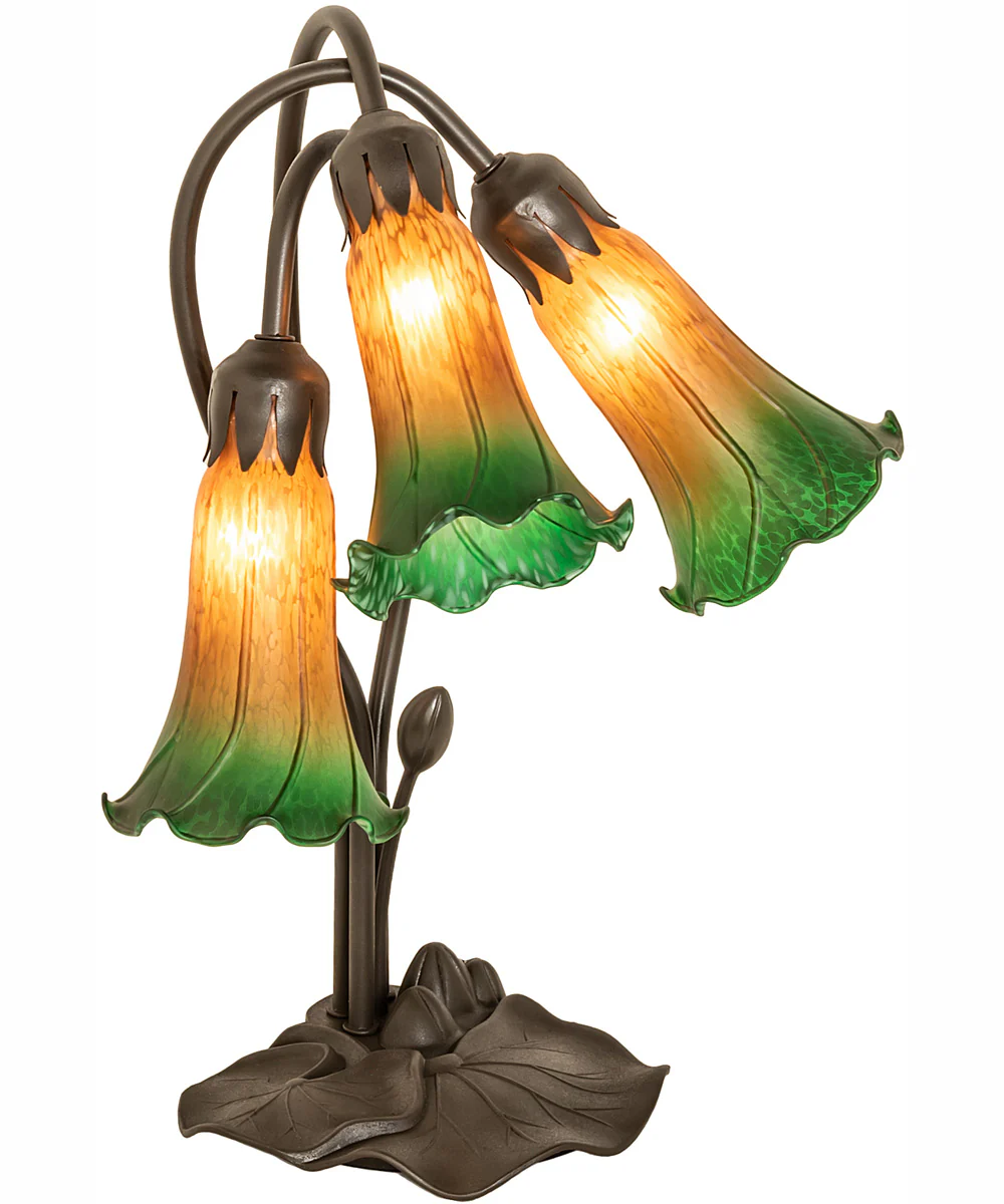 16" High Amber/Green Tiffany Pond Lily 3 Light Accent Lamp - Image 2