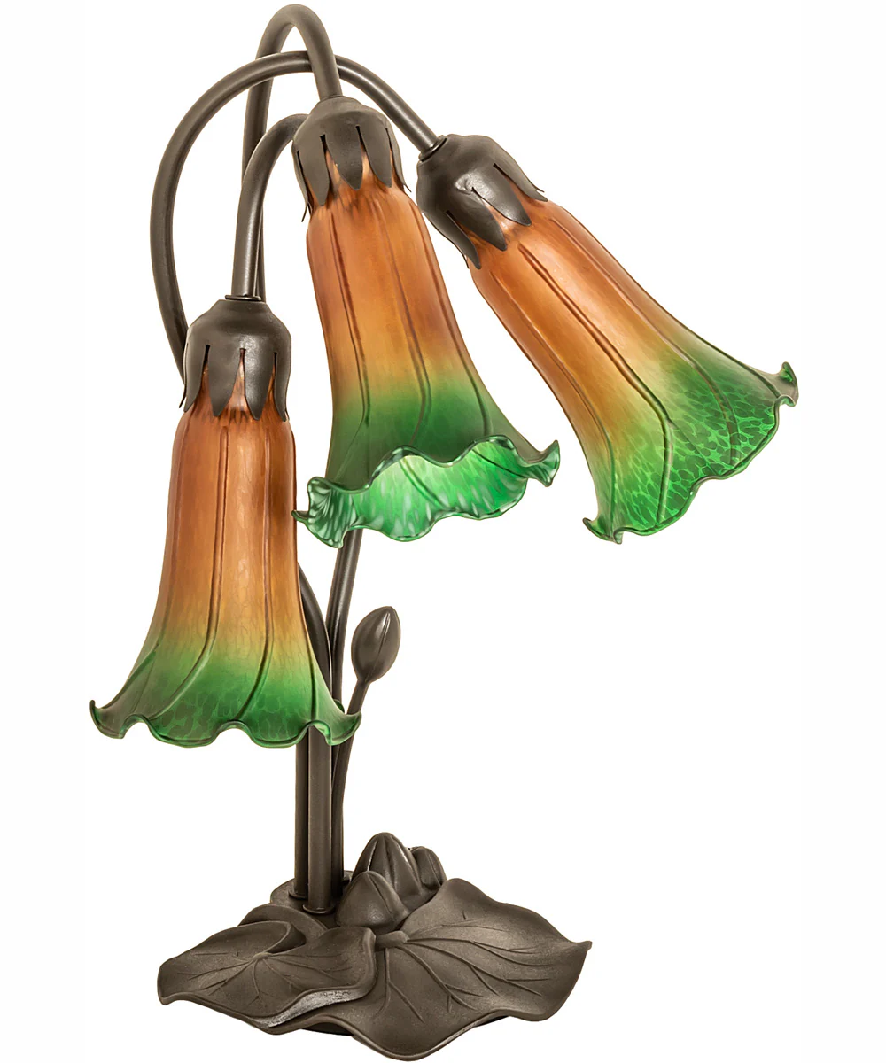 16" High Amber/Green Tiffany Pond Lily 3 Light Accent Lamp - Image 3