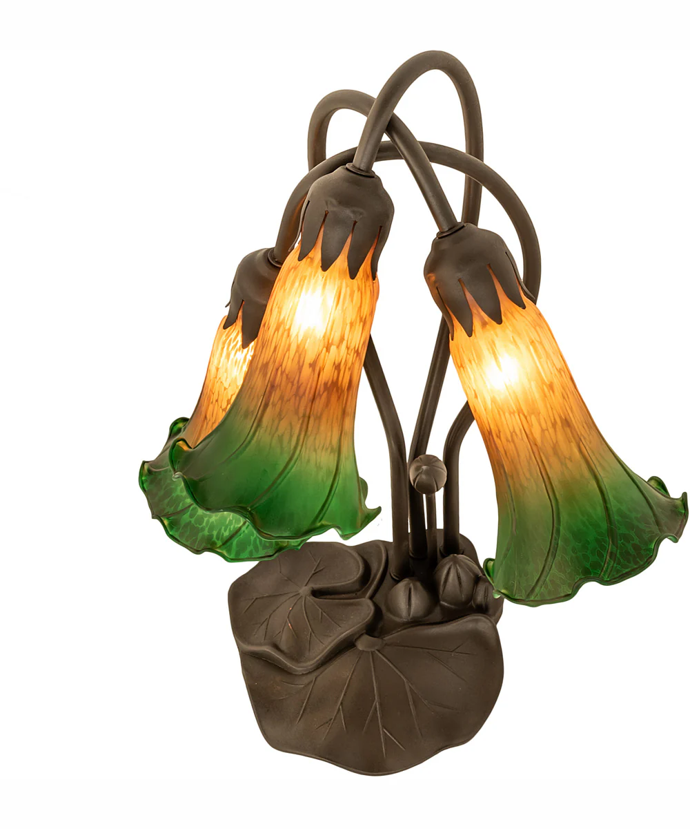 16" High Amber/Green Tiffany Pond Lily 3 Light Accent Lamp - Image 4