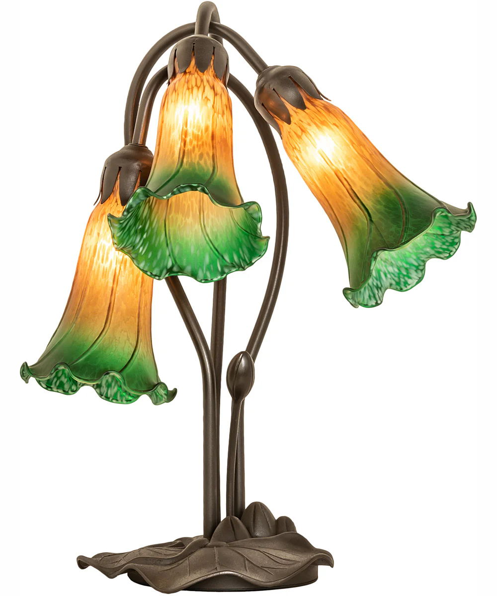 16" High Amber/Green Tiffany Pond Lily 3 Light Accent Lamp - Image 5